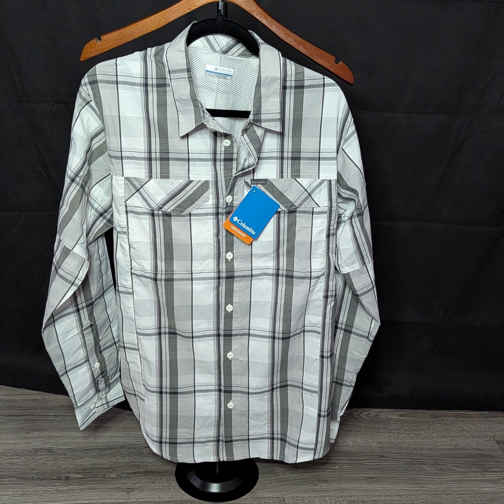 Columbia Men's White and Gray Checkered Shirt